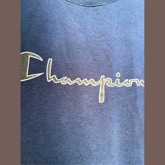 Champion Script Sweatshirt | Navy Short Sleeve | Size L | Vintage - Picture 3 of 5